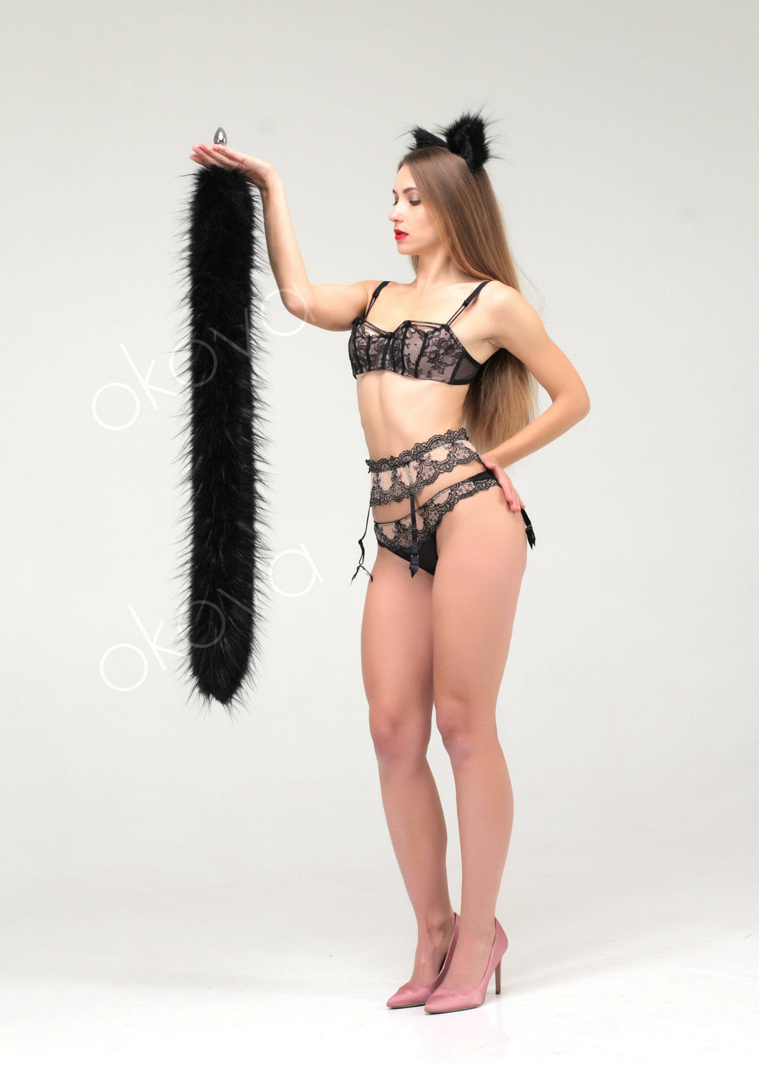 Cat tail butt plug black 40" - OKOVA