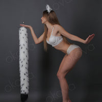 Cat tail butt plug white with black tip and black dot 40" - OKOVA