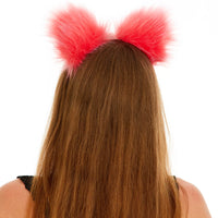 Cat ears bright pink with peach tip and peach ribbons