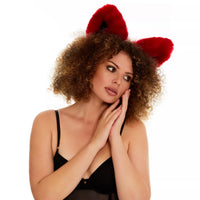 Fluffy kitsune ears deep red with black tip