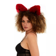 Fluffy kitsune ears deep red with black tip