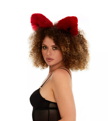 Fluffy kitsune ears deep red with black tip