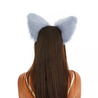 Fluffy kitsune ears light blue with white tip