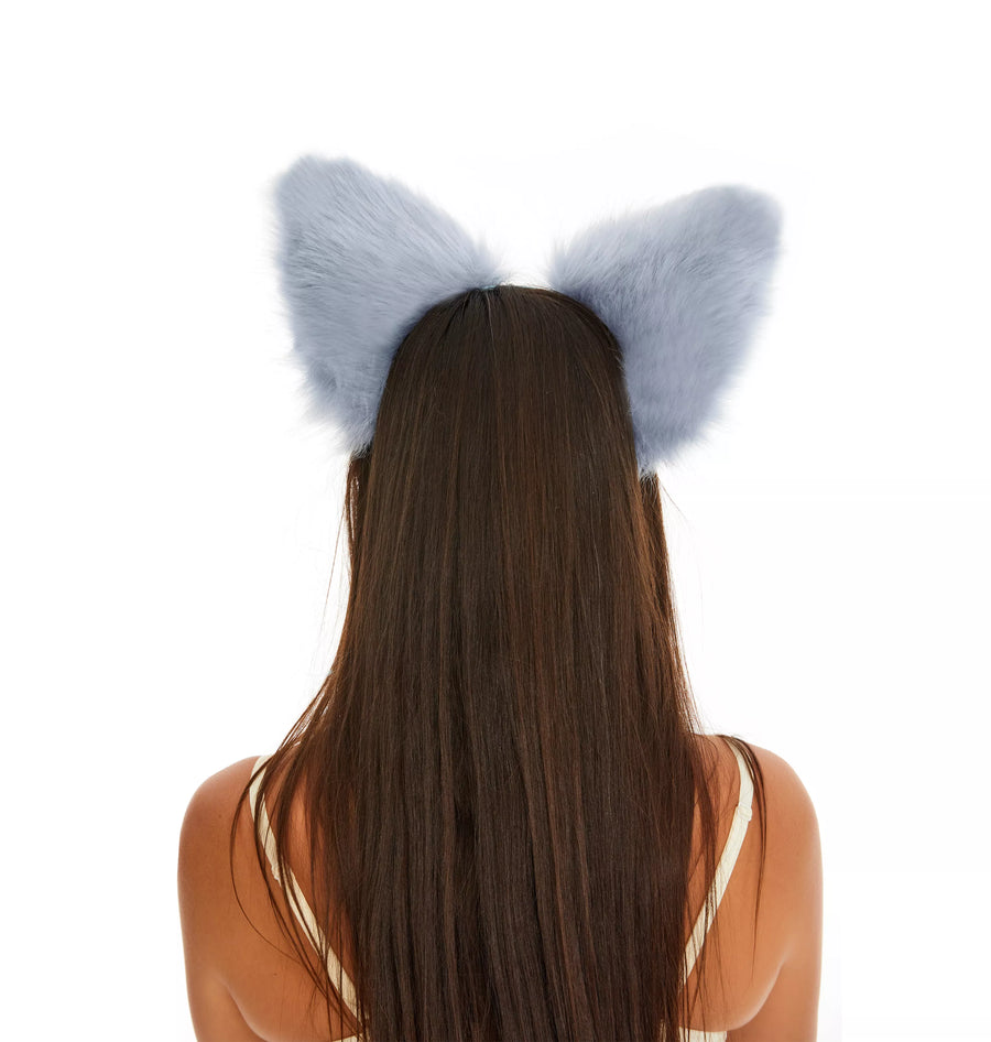 Fluffy kitsune ears light blue with white tip