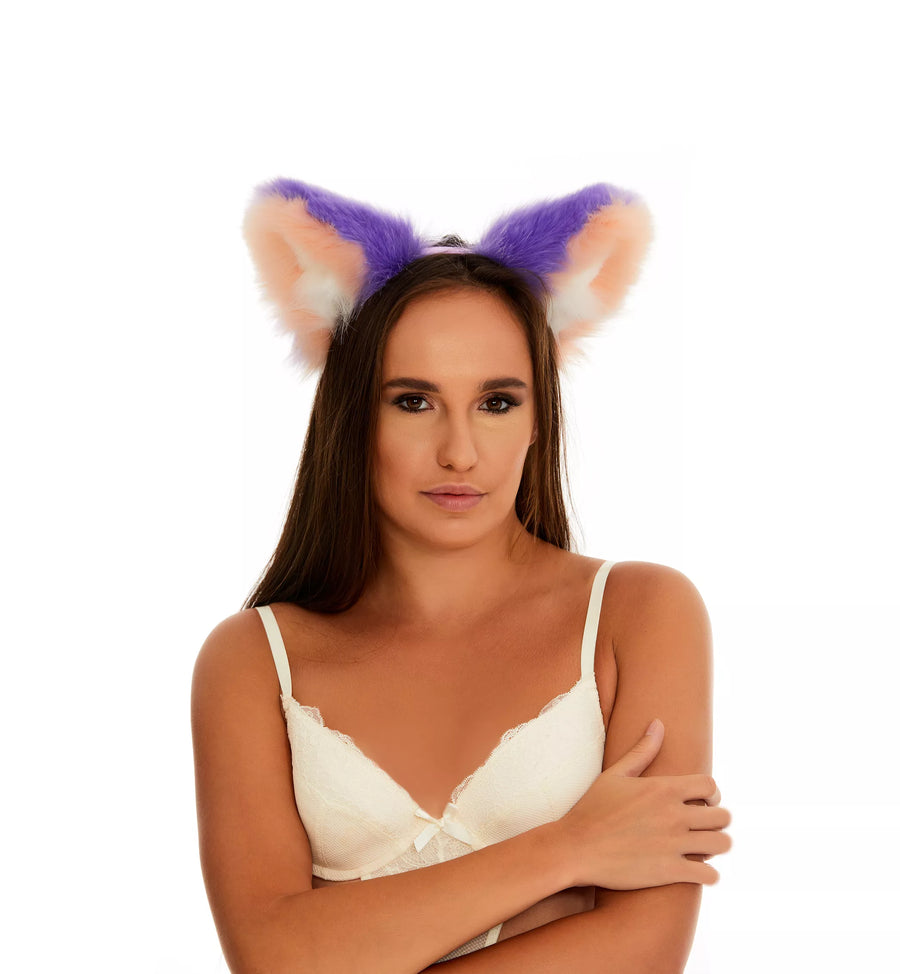 Fluffy kitsune ears purple with peach white tip
