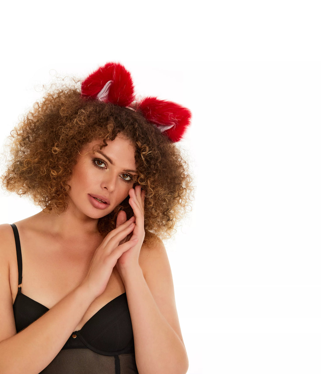 Cat ears deep red with white tip