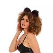 Cat ears black with deep red tip and deep red ribbons