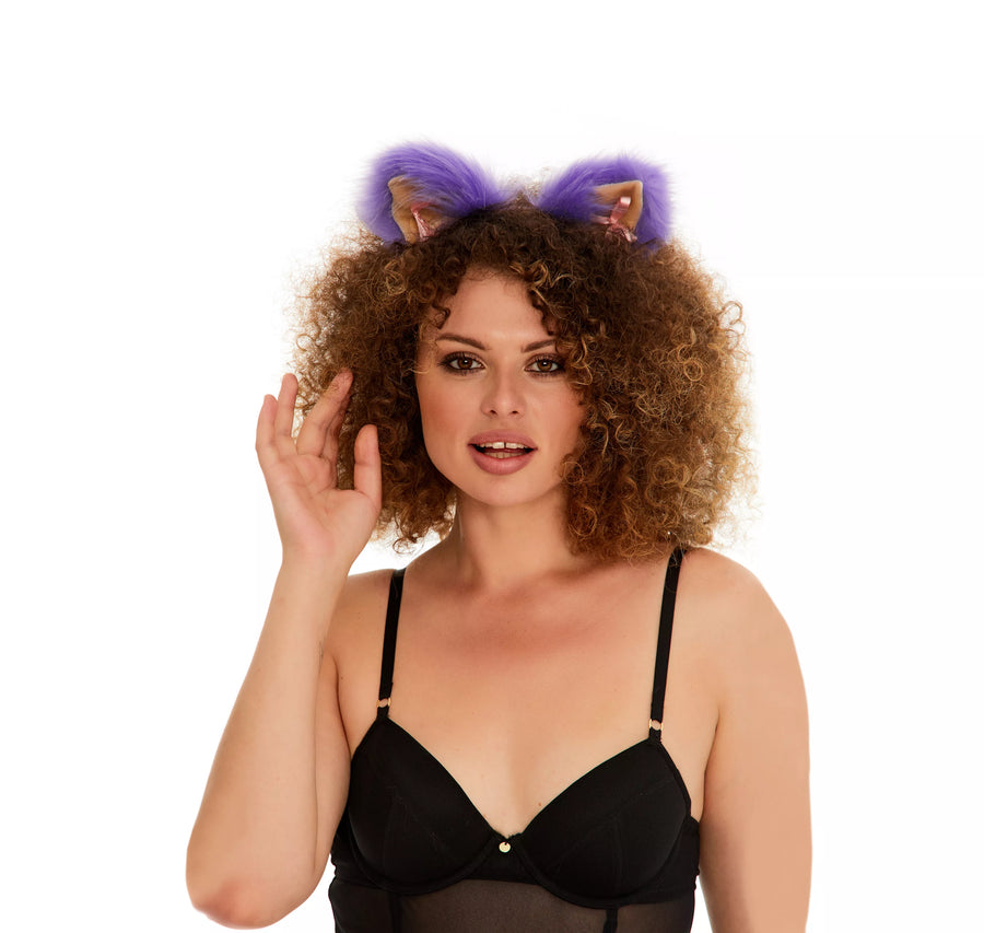 Cat ears purple with peach tip and peach ribbons