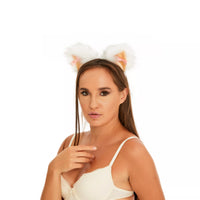 Cat ears white with peach tip and peach ribbons