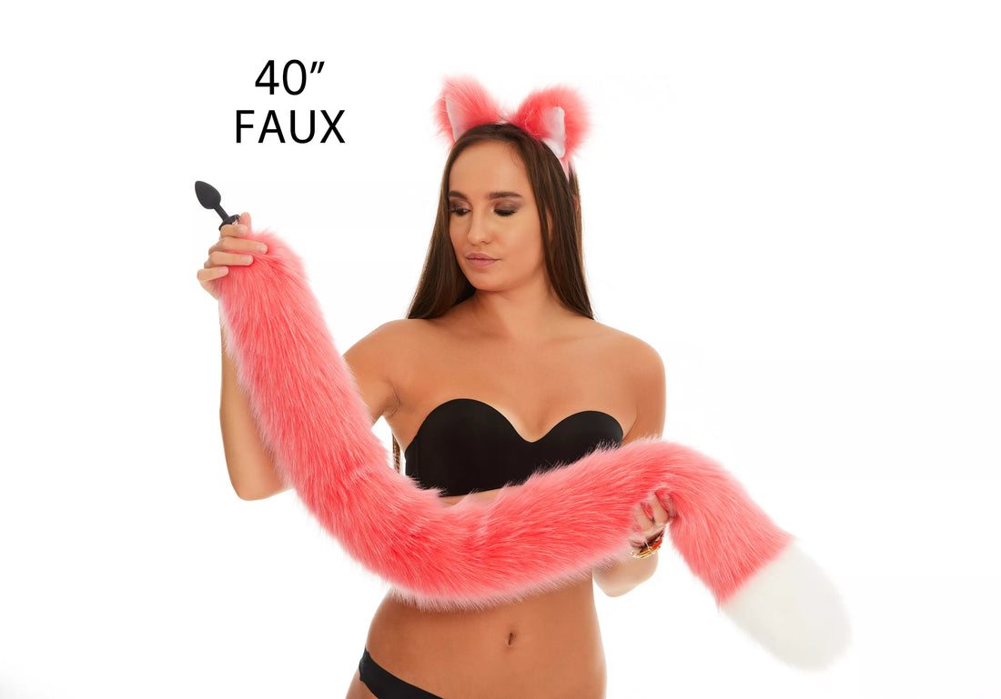 Tail Butt Plug pink with white tip  40"