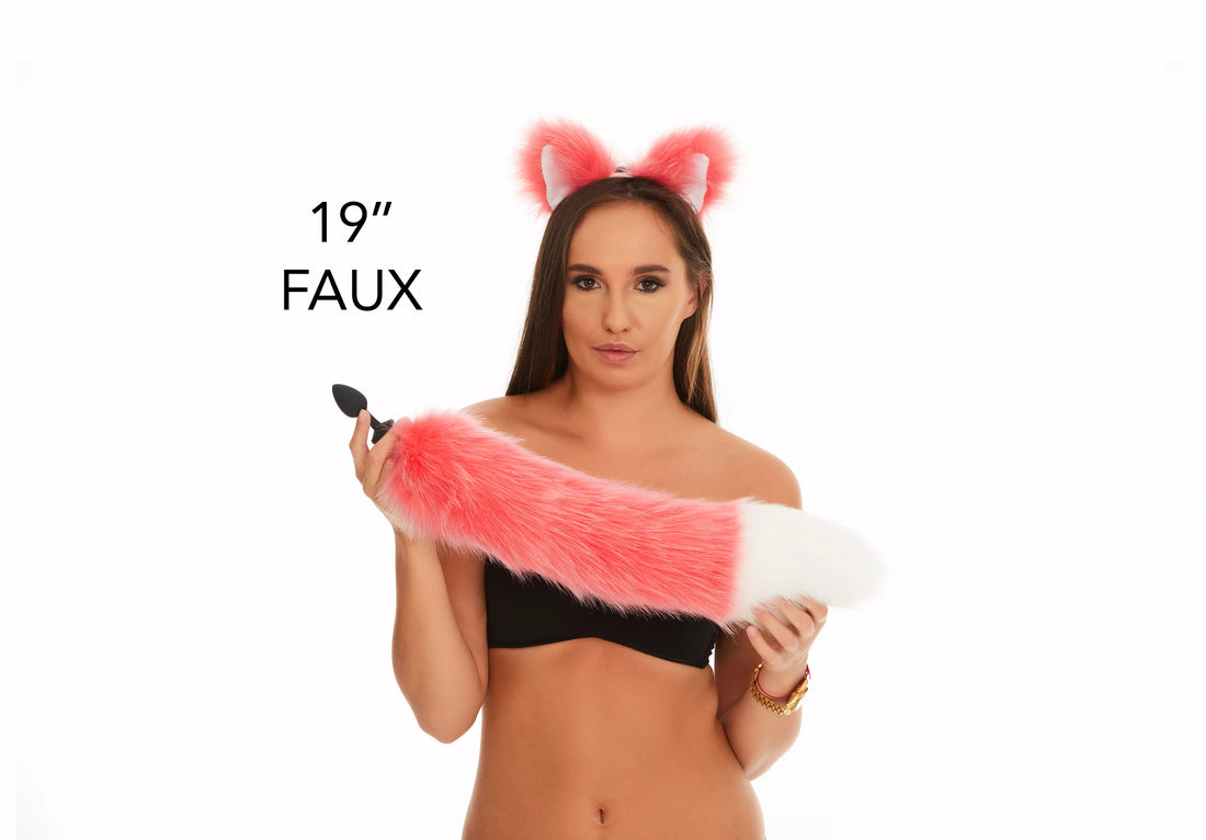 Tail butt plug pink with white tip 19"