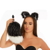 Bunny Tail Butt Plugs black with white tip 10" 