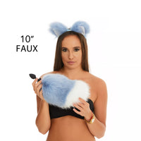 Bunny Tail Butt Plugs blue with white tip 10" 