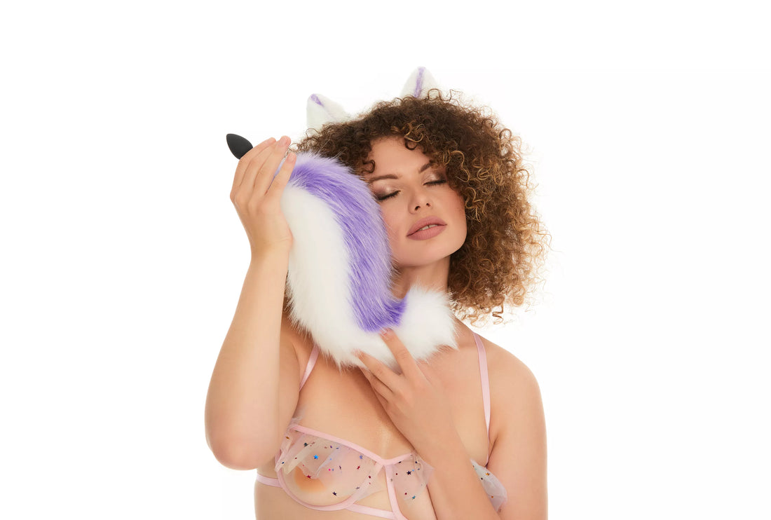 Dog Tail Butt Plugs lilac with white  12"