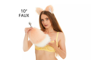 Bunny Tail Butt Plugs peach with white tip 10"