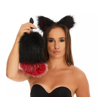Bunny Tail Butt Plugs black with red tip 10"