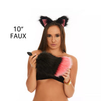 Bunny Tail Butt Plugs black with pink tip 10"