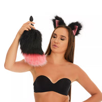 Bunny Tail Butt Plugs black with pink tip 10"