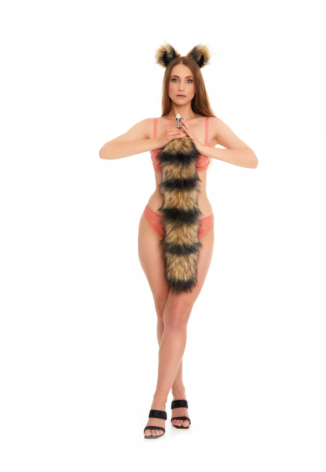 Raccoon Tail Butt Plugs brown with black stripes 25" 