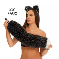 Fluffy Tail Butt Plugs black with white tip 25" 