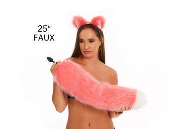 Fluffy Tail Butt Plugs pink with white tip 25"