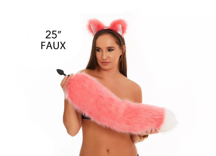 Fluffy Tail Butt Plugs pink with white tip 25"