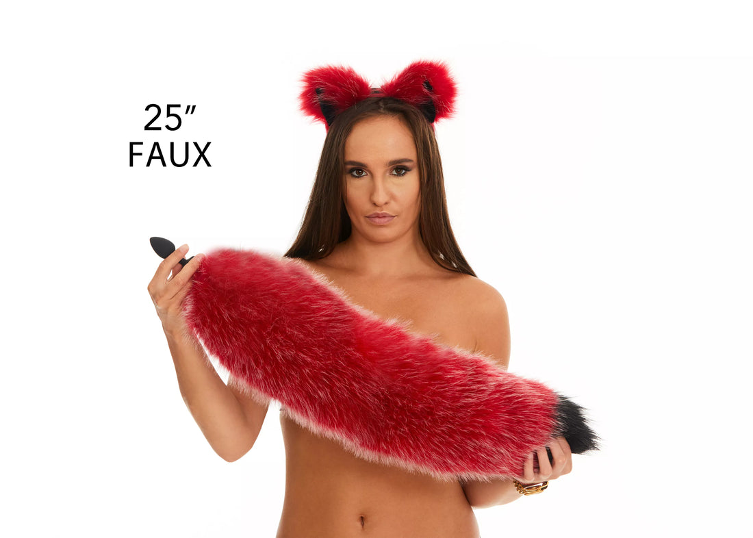 Fluffy Tail Butt Plugs red with black tip 25"