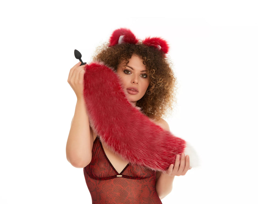 Fluffy Tail Butt Plugs red with white tip 25"