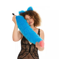 Fluffy Tail Butt Plugs blue with pink tip 25"