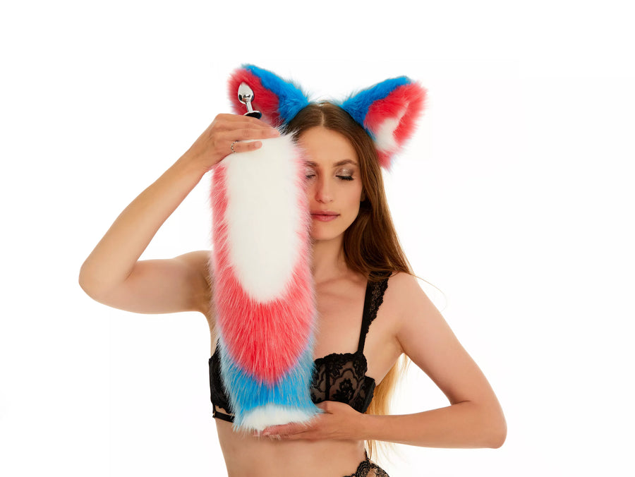 Multicolor Tail Butt Plugs white pink blue 19"