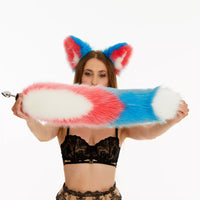 Multicolor Tail Butt Plugs white pink blue 25"