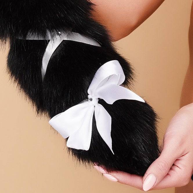 Black tail butt plug and white ribbons 19" - OKOVA
