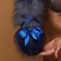 Gray tail butt plug with blue tip and blue ribbons 19" - OKOVA