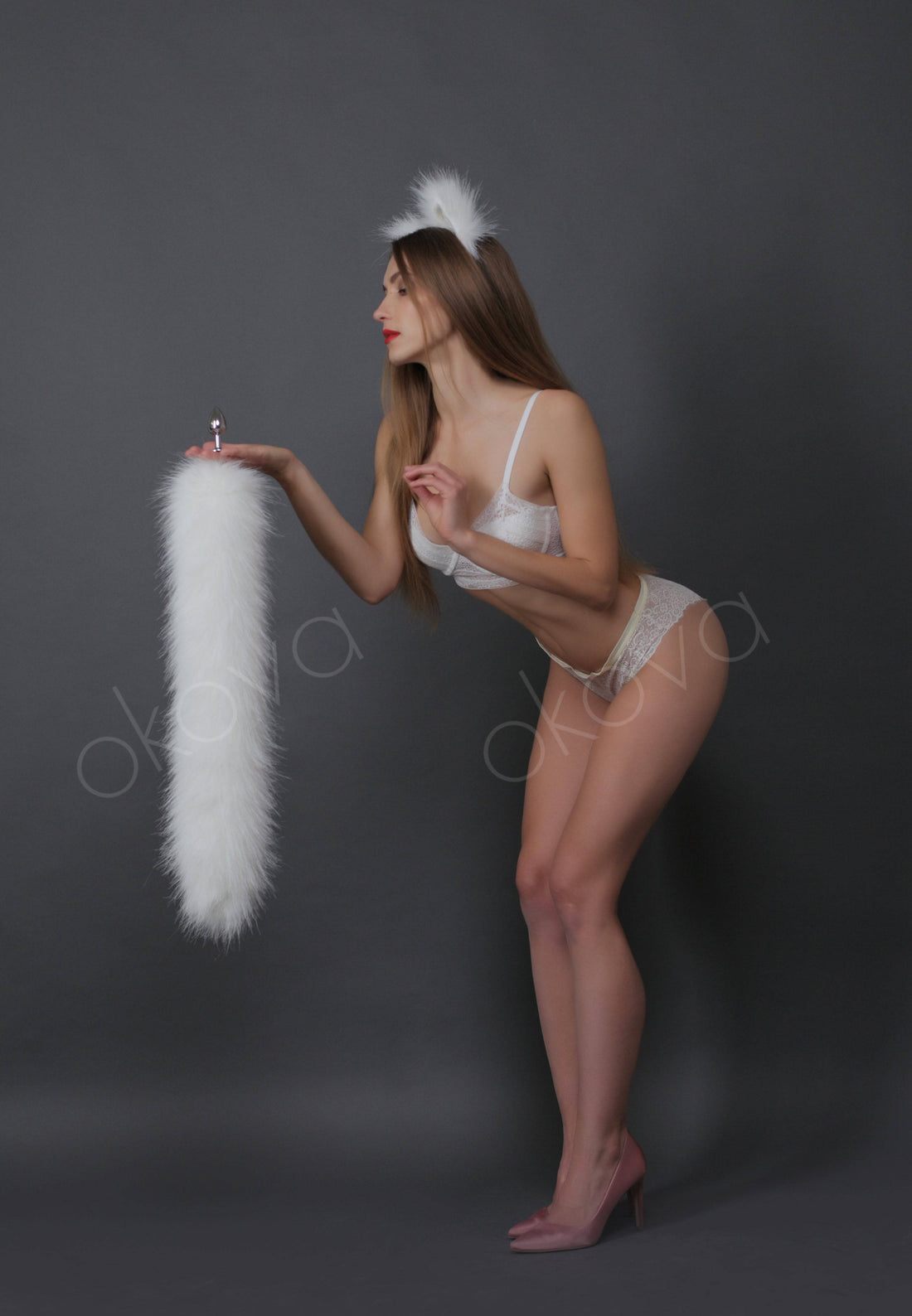Cat tail butt plug white 29" - OKOVA