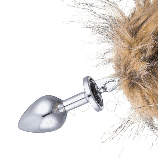 Silver fluffy tail plug with white tip 29" - OKOVA