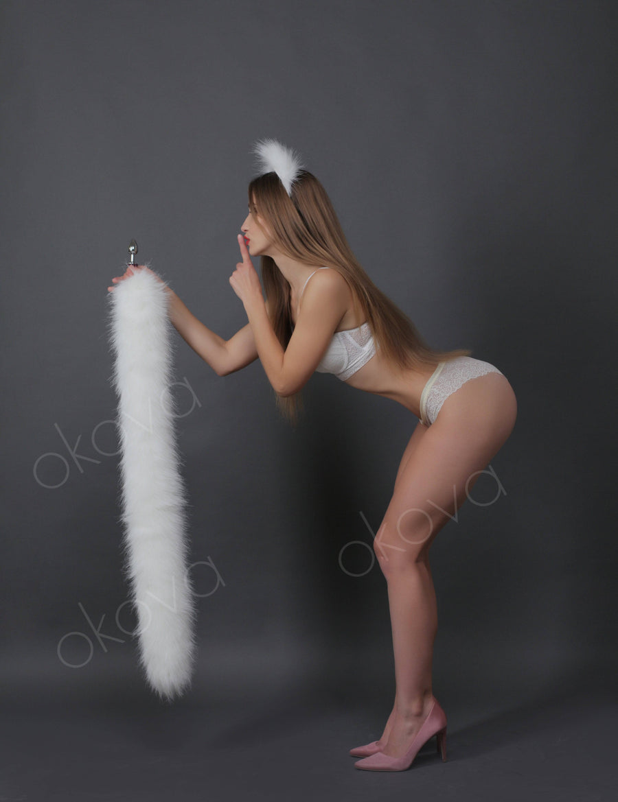 Cat tail butt plug white 40" - OKOVA
