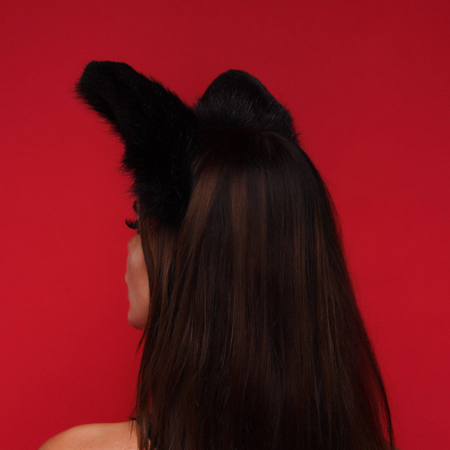Fluffy cat ears black with red tip - OKOVA