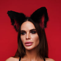 Fluffy cat ears black with red tip - OKOVA