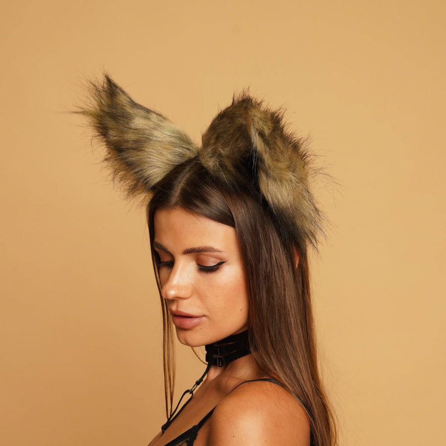Fluffy cat ears brown with black tip - OKOVA