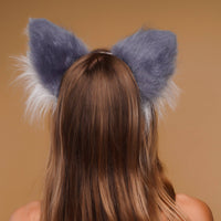 Fluffy cat ears gray with white tip - OKOVA