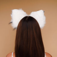 Fluffy cat ears white with black tip and black dot - OKOVA