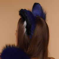 Fluffy kitsune ears blue with black white tip - OKOVA