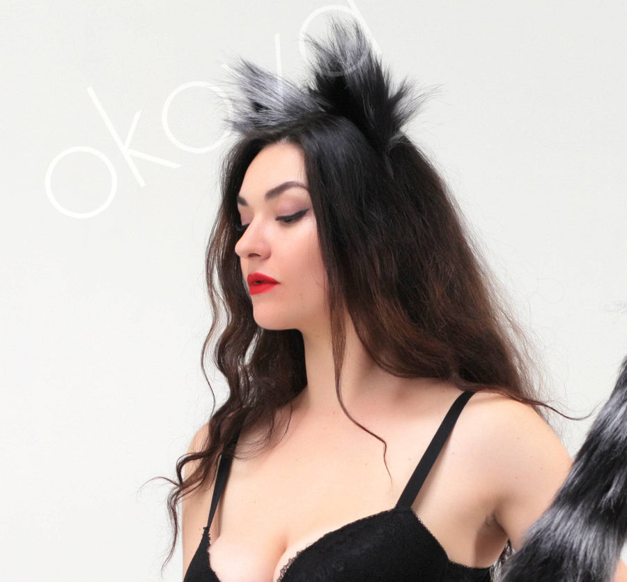 Cat ears silver with black tip - OKOVA