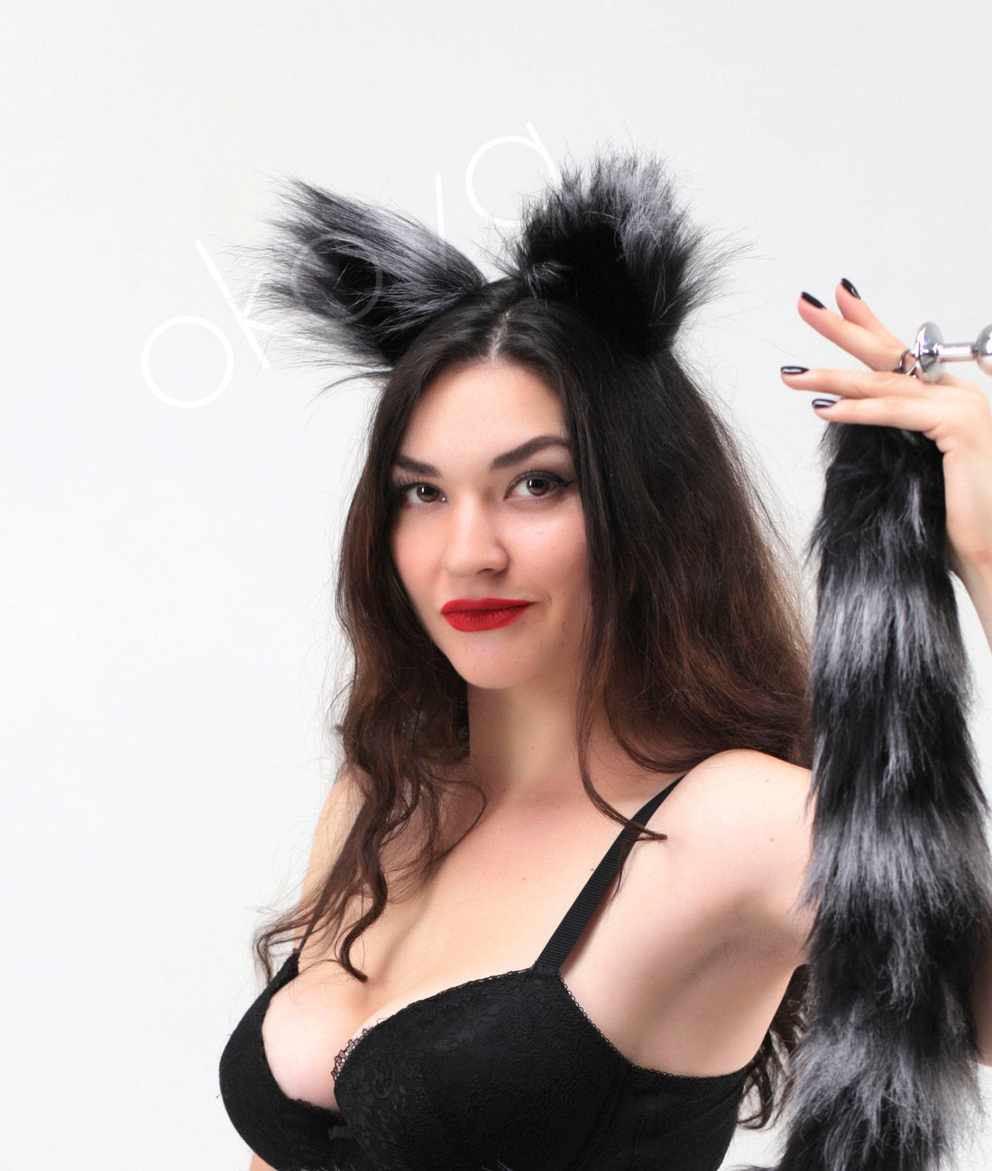 Cat ears silver with black tip - OKOVA