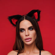 Kitten ears black with red tip and black ribbons - OKOVA