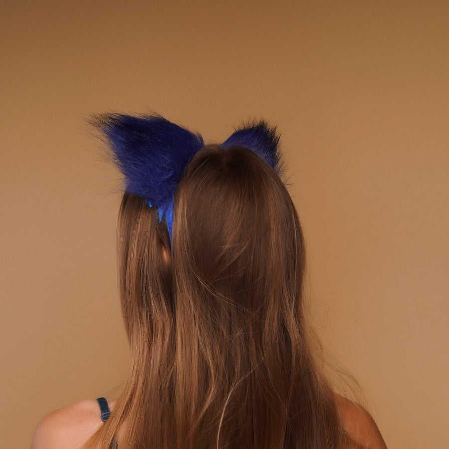 Kitten ears blue with white tip and blue ribbons - OKOVA
