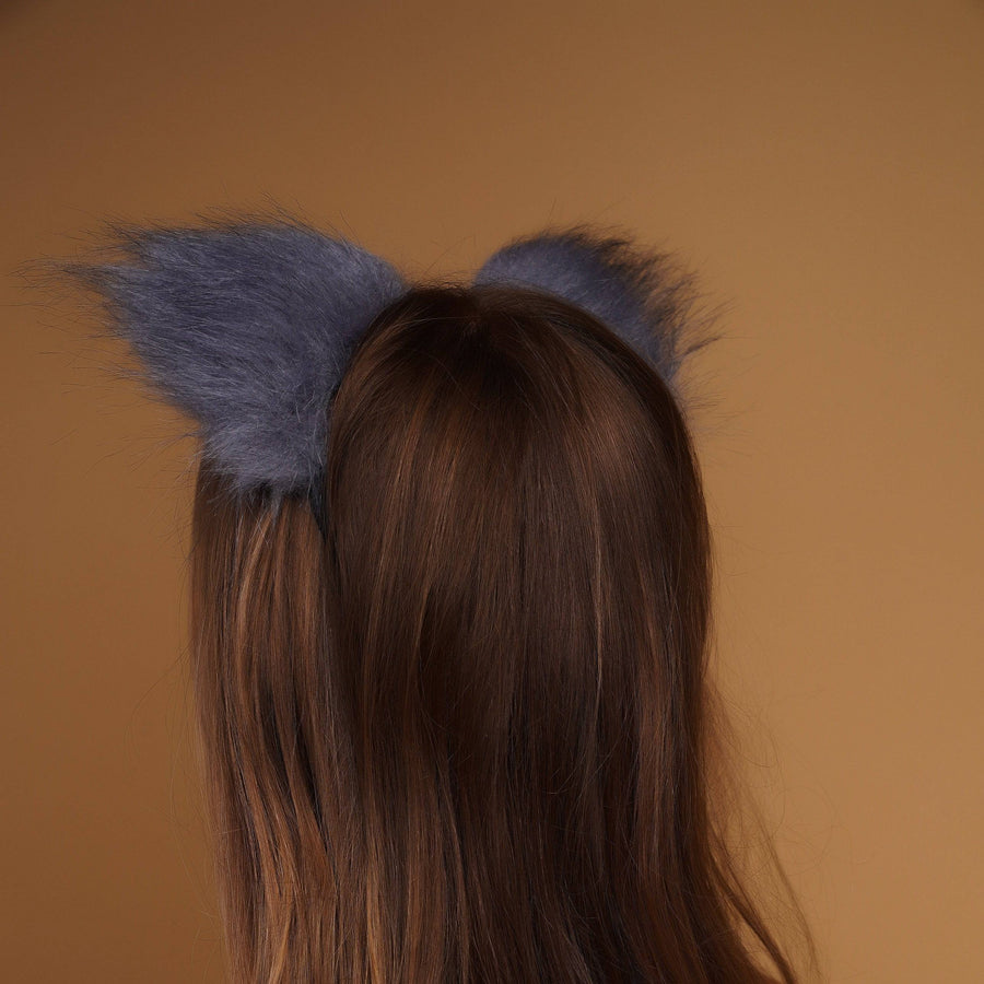 Kitten ears gray with black tip and black ribbons - OKOVA