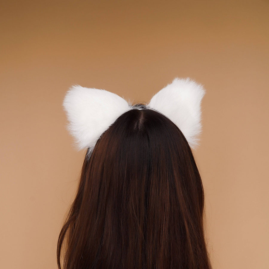 Kitten ears white with white tip and black ribbons - OKOVA